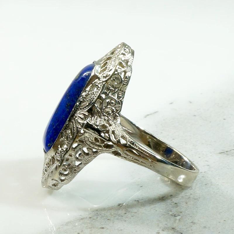 Incredible Blue Lapis Lazuli in White Gold Filigree Ring