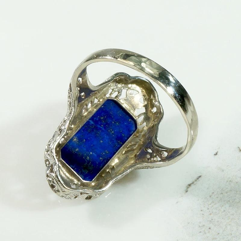 Incredible Blue Lapis Lazuli in White Gold Filigree Ring