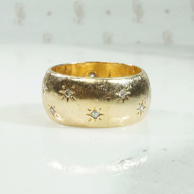 Wide Gold Star Set Diamond Band with Florentine Finish