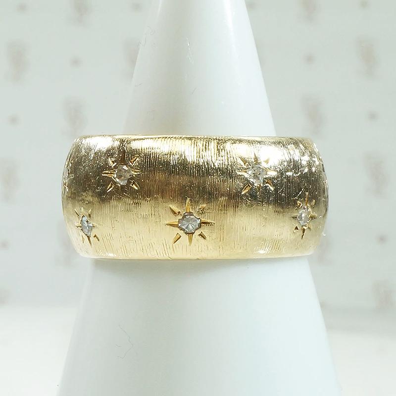 Wide Gold Star Set Diamond Band with Florentine Finish