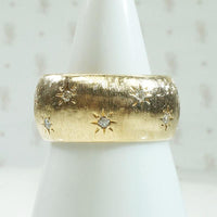 Wide Gold Star Set Diamond Band with Florentine Finish