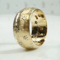 Wide Gold Star Set Diamond Band with Florentine Finish
