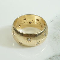 Wide Gold Star Set Diamond Band with Florentine Finish