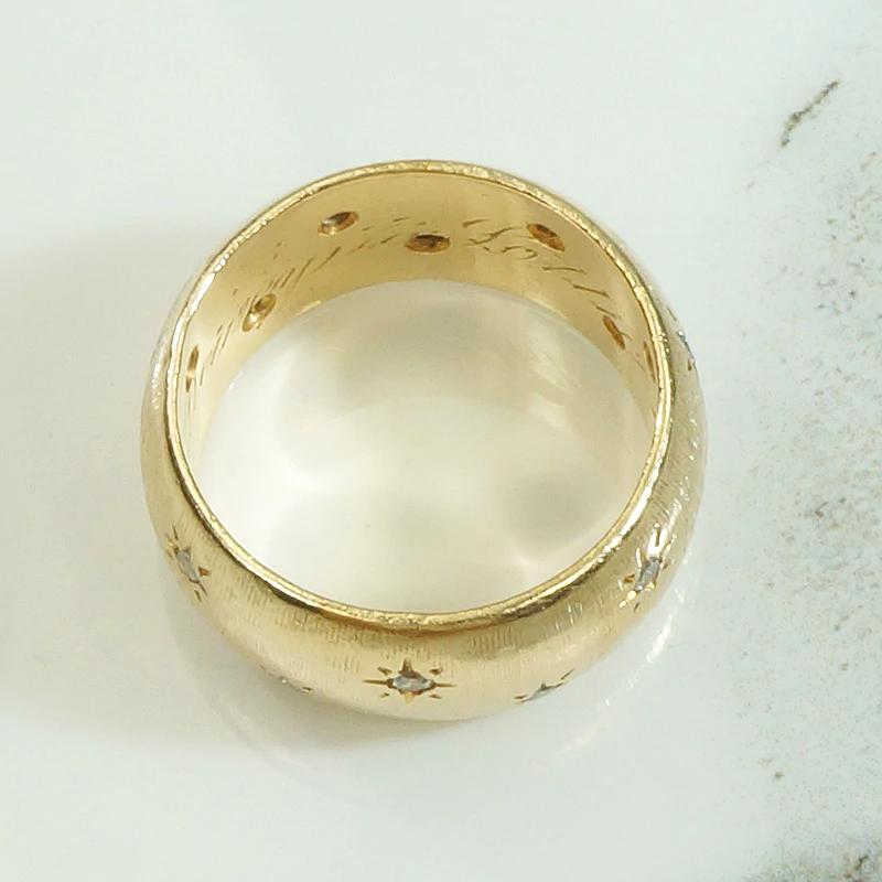 Wide Gold Star Set Diamond Band with Florentine Finish
