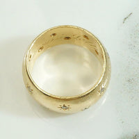 Wide Gold Star Set Diamond Band with Florentine Finish