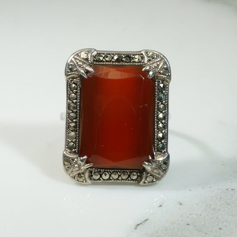 Art Deco Carnelian Marcasite Ring