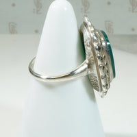 Chrysoprase Sterling Marcasite Deco Ring