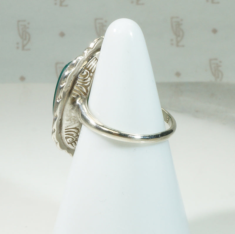 Chrysoprase Sterling Marcasite Deco Ring