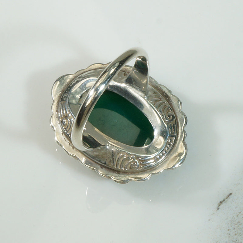 Chrysoprase Sterling Marcasite Deco Ring