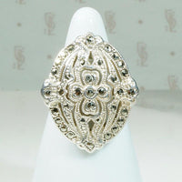 Frosty Flower Marcasite Spangled Shield Ring