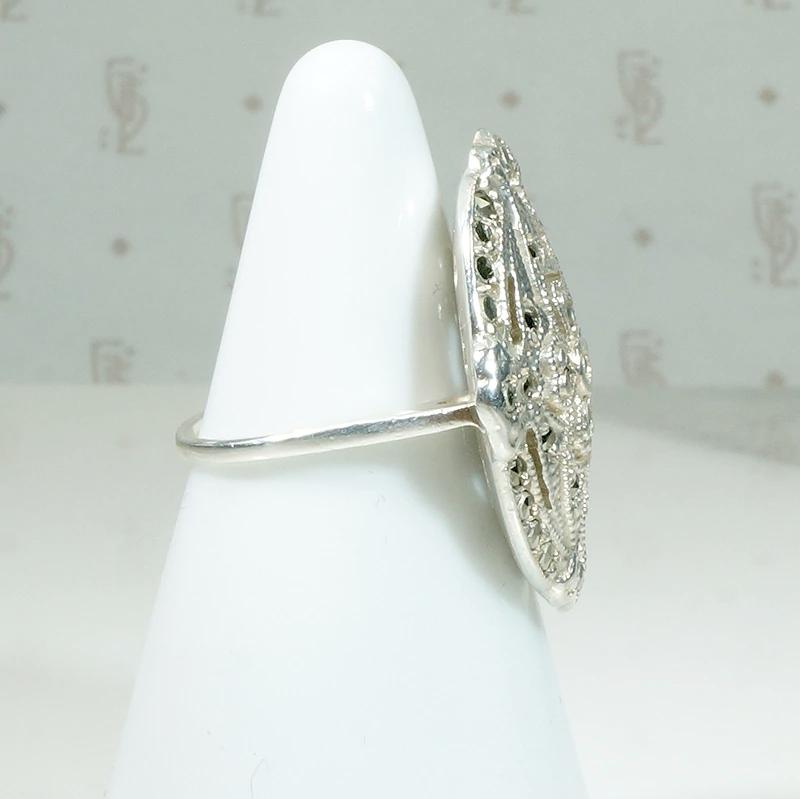 Frosty Flower Marcasite Spangled Shield Ring