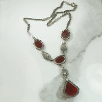 Carnelian Deco Sterling Marcasite Necklace