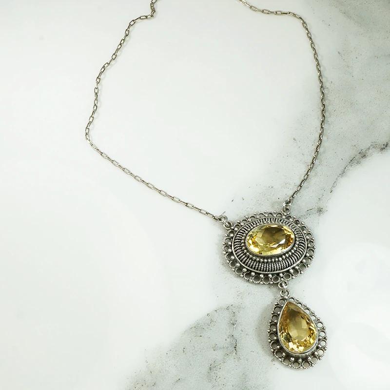 Elaborate Silver Filigree & Citrine Drop Necklace