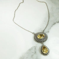 Elaborate Silver Filigree & Citrine Drop Necklace