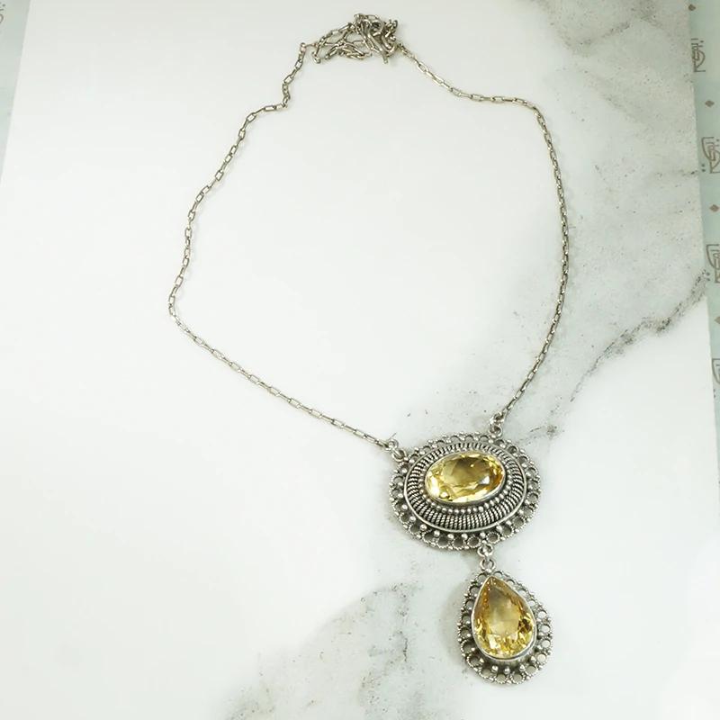 Elaborate Silver Filigree & Citrine Drop Necklace