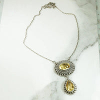 Elaborate Silver Filigree & Citrine Drop Necklace