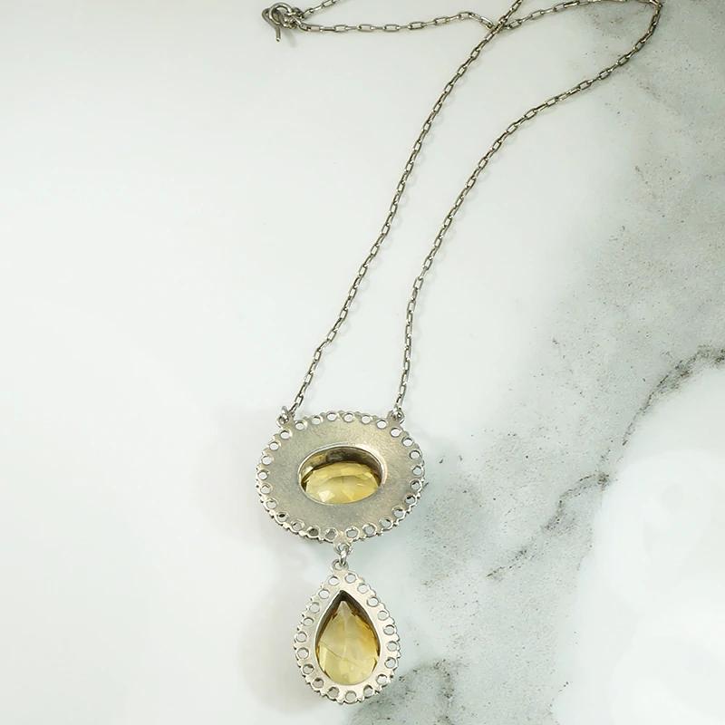 Elaborate Silver Filigree & Citrine Drop Necklace
