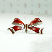 Sweet Festive Enameled Silver Bow Brooch