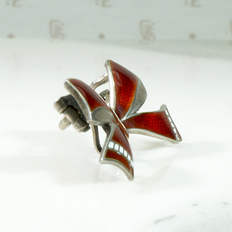 Sweet Festive Enameled Silver Bow Brooch