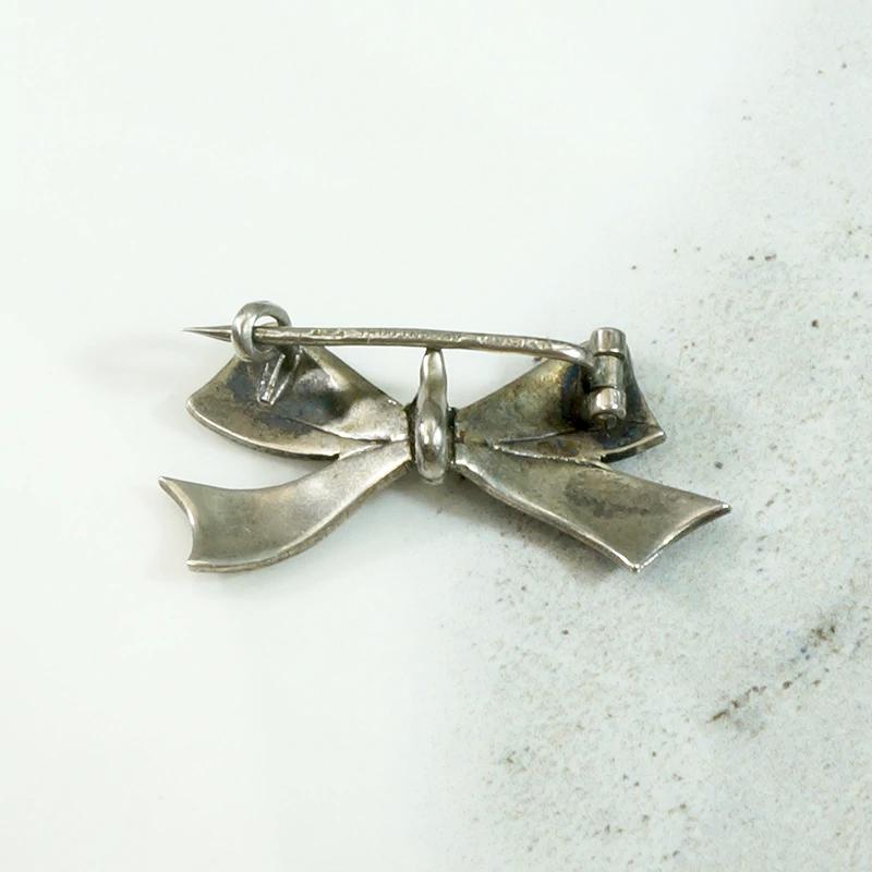 Sweet Festive Enameled Silver Bow Brooch
