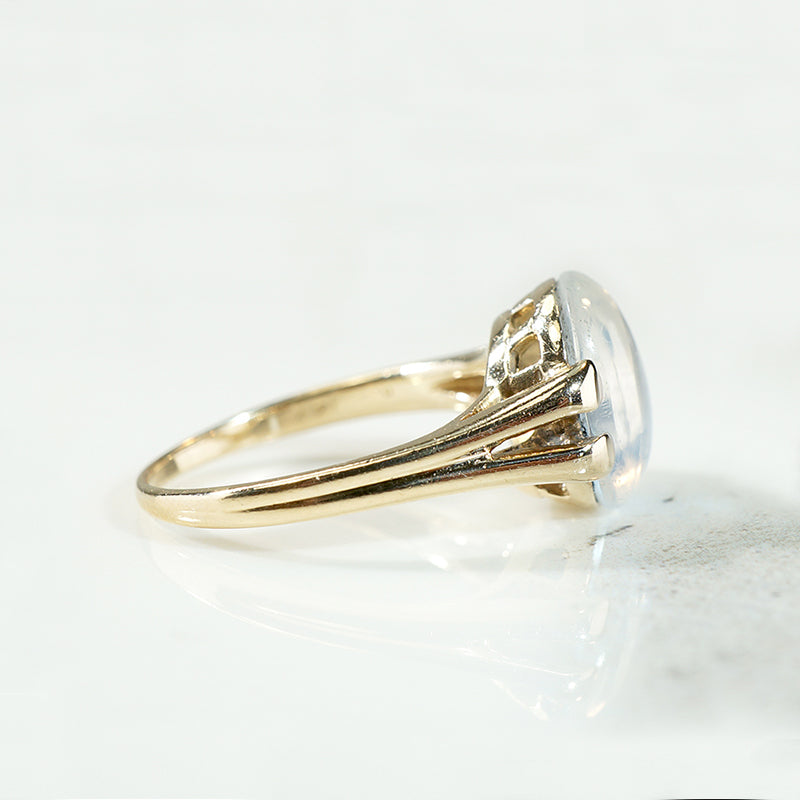 Lucent Moonstone in Gold Art Deco Ring