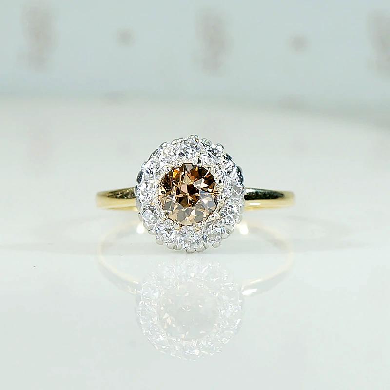 Fancy Brown Diamond Halo Ring in 18k & Platinum
