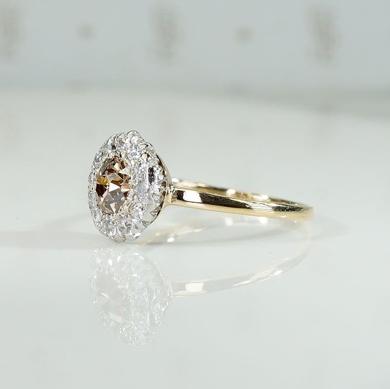 Fancy Brown Diamond Halo Ring in 18k & Platinum