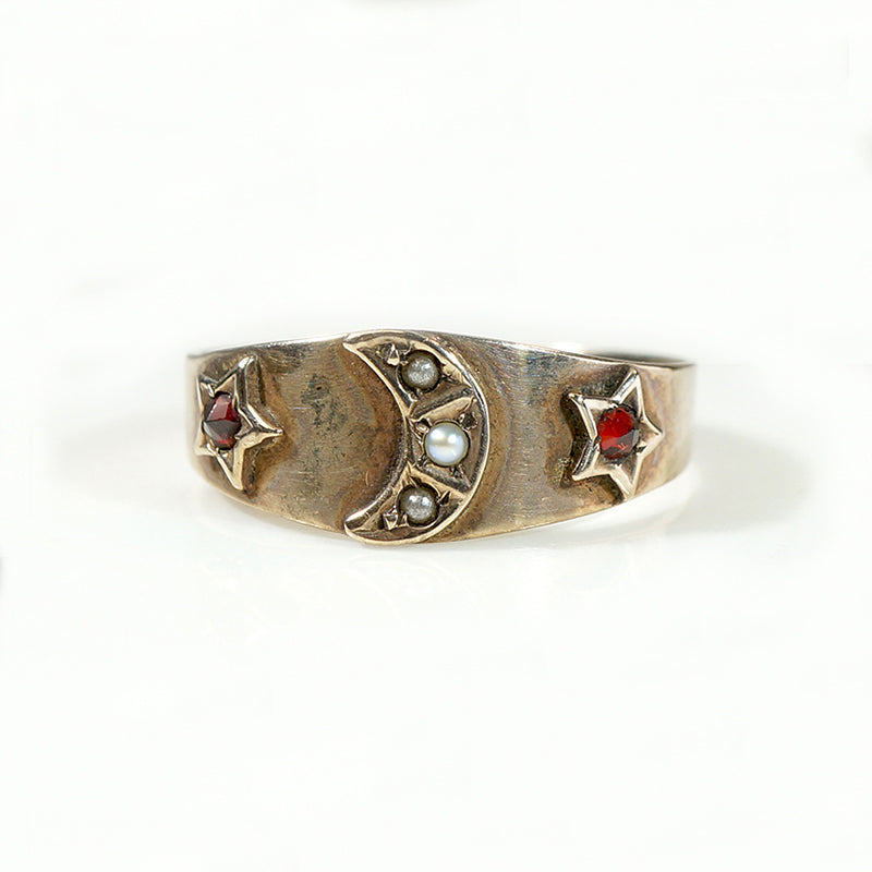 Astronomical Gold Band with Pearls & Garnets