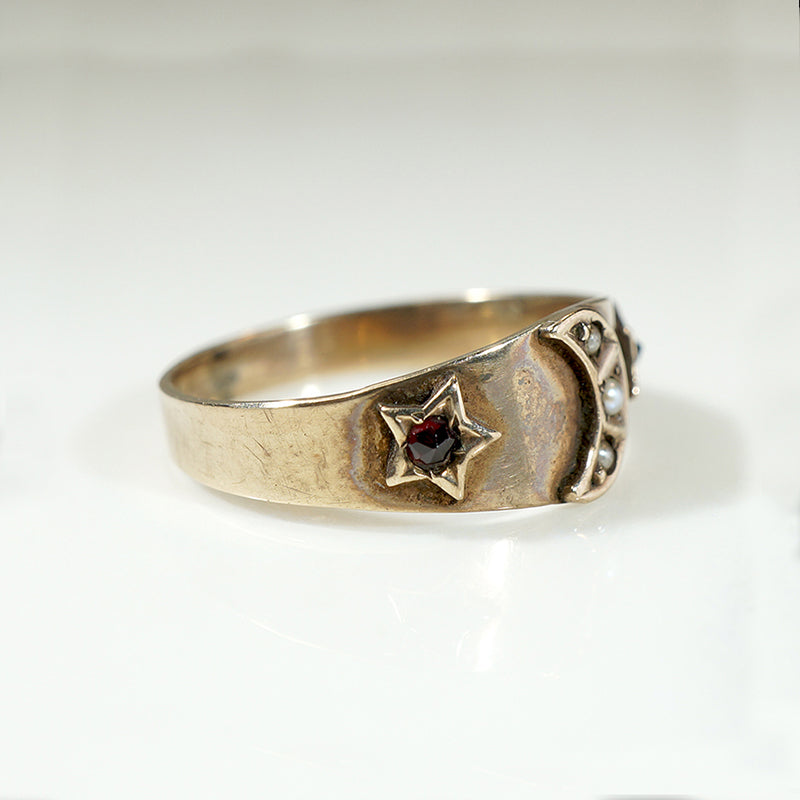 Astronomical Gold Band with Pearls & Garnets