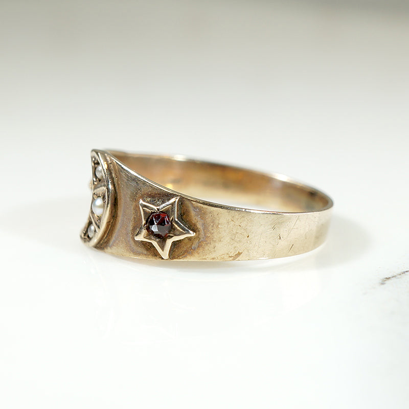 Astronomical Gold Band with Pearls & Garnets
