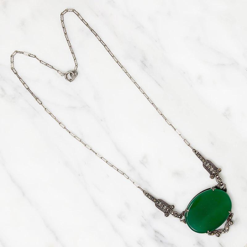 Glowing Green Chrysoprase Necklace with Marcasite