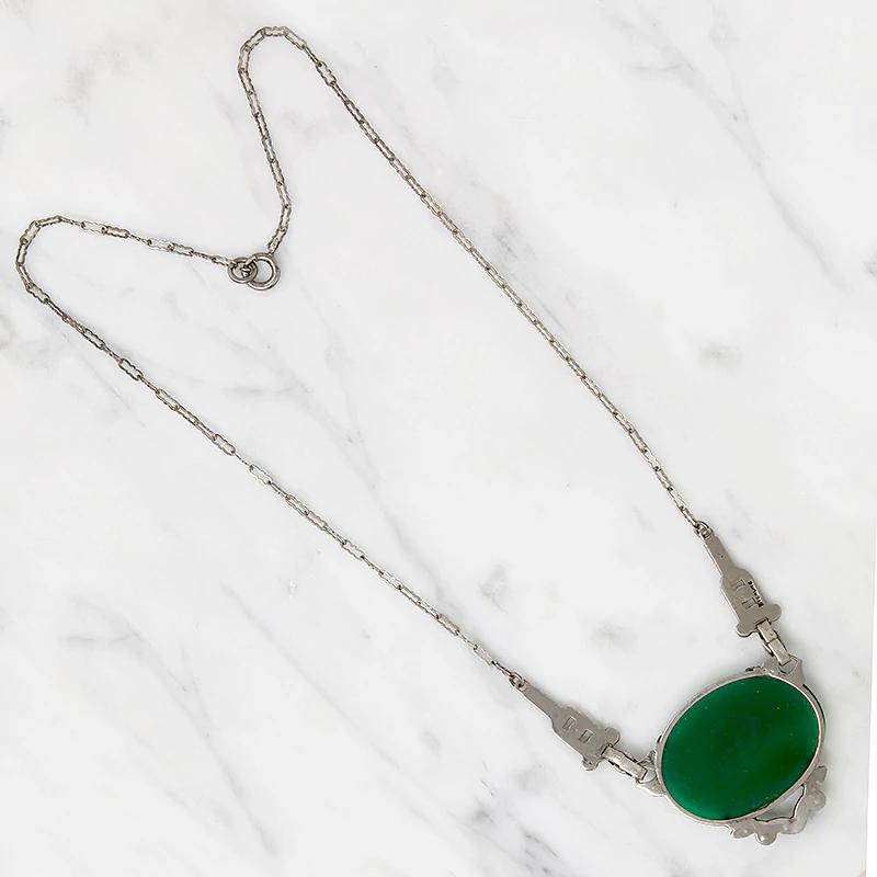 Glowing Green Chrysoprase Necklace with Marcasite