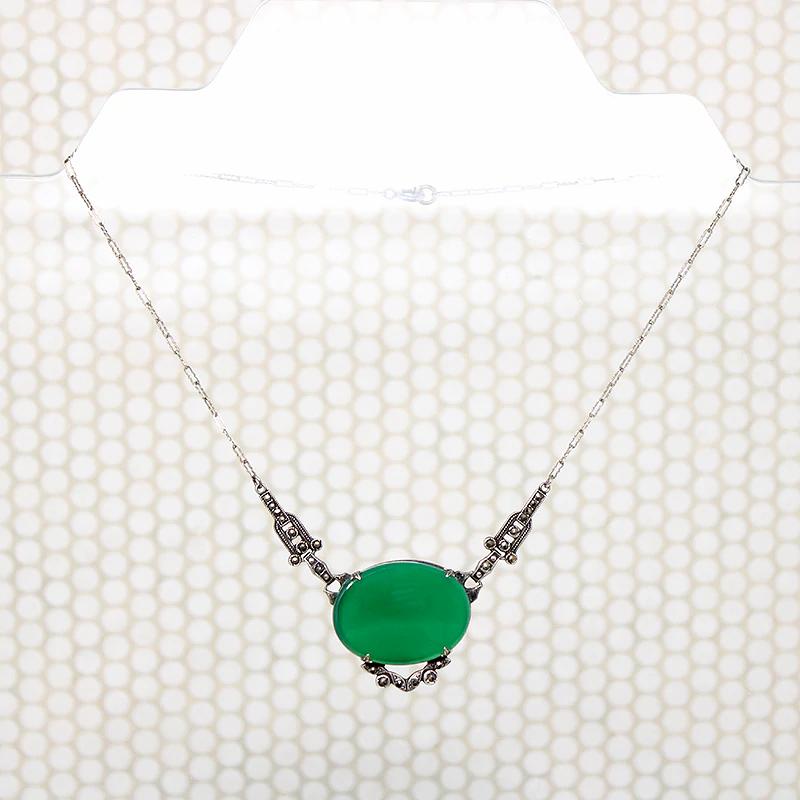 Glowing Green Chrysoprase Necklace with Marcasite