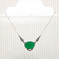 Glowing Green Chrysoprase Necklace with Marcasite