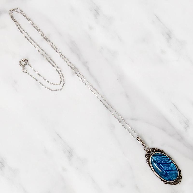 Blue Morpho Butterfly Wing Pendant