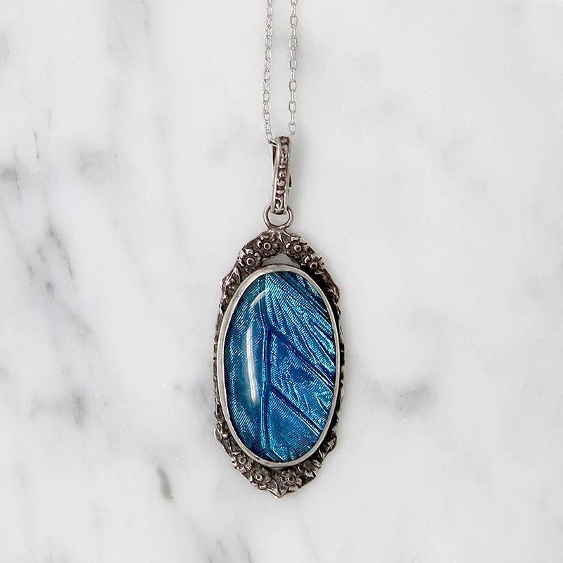 Blue Morpho Butterfly Wing Pendant