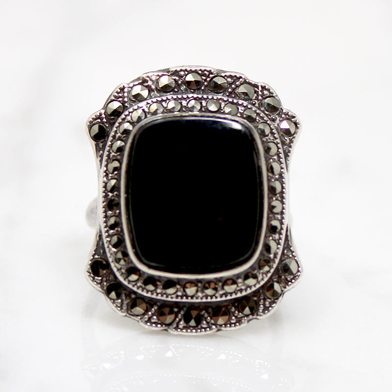 Moody Art Deco Onyx & Marcasite Ring