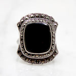 Moody Art Deco Onyx & Marcasite Ring