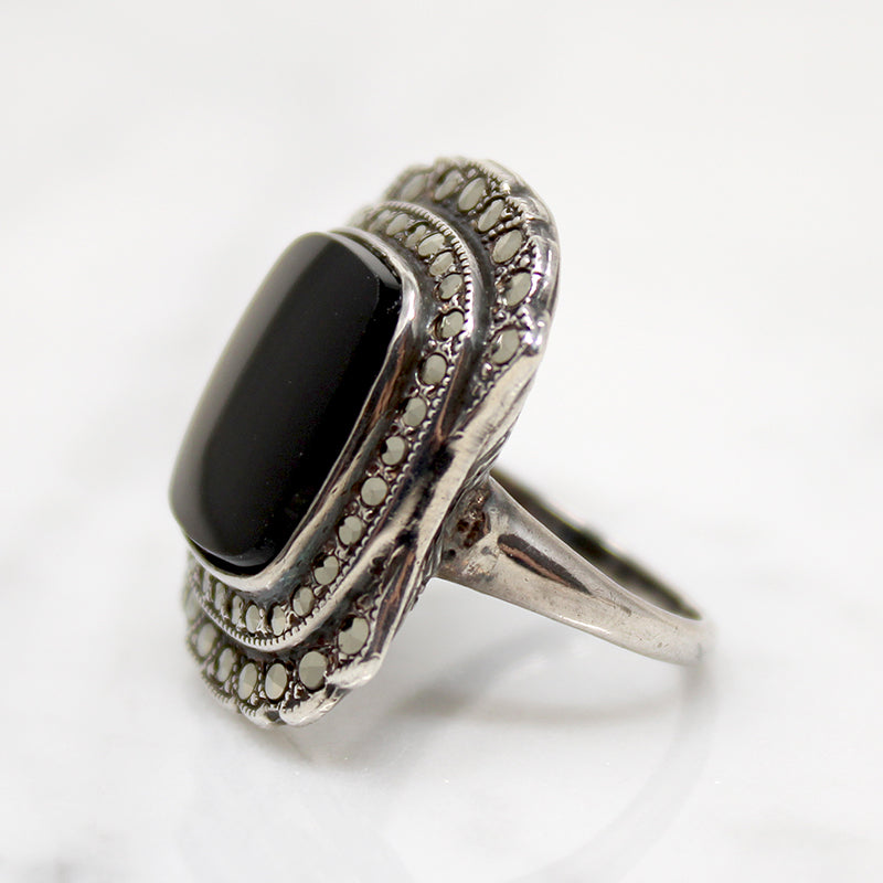 Moody Art Deco Onyx & Marcasite Ring