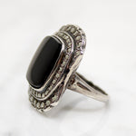 Moody Art Deco Onyx & Marcasite Ring