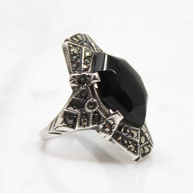 Gothic Flavor Onyx & Marcasite Deco Ring
