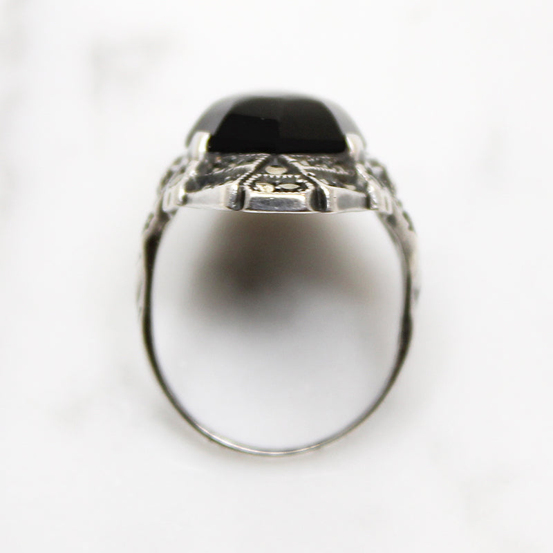 Gothic Flavor Onyx & Marcasite Deco Ring
