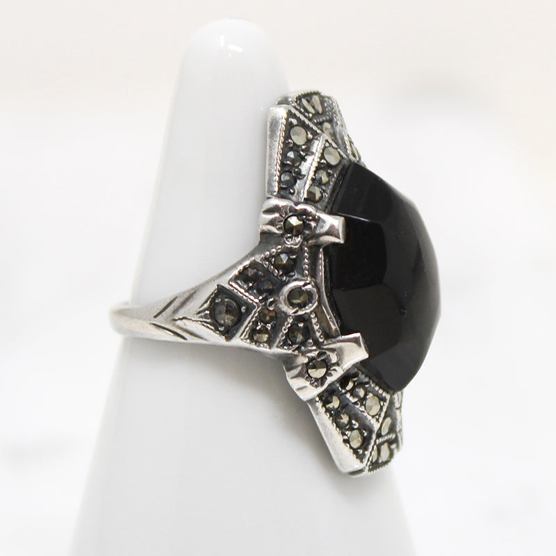 Gothic Flavor Onyx & Marcasite Deco Ring