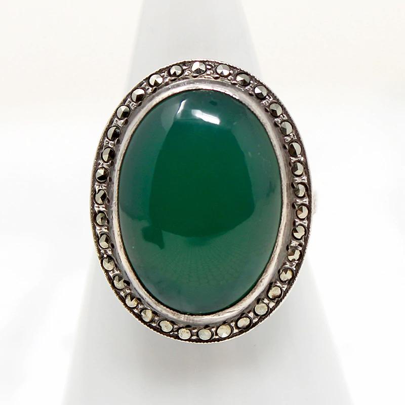Perfect Green Chrysoprase Marcasite & Sterling Ring