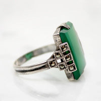 Architectural Deco Ring with Chrysoprase & Marcasite