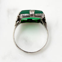 Architectural Deco Ring with Chrysoprase & Marcasite