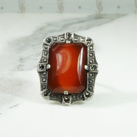 Gorgeous Deco Carnelian Sterling Marcasite Ring