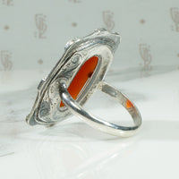 Gorgeous Deco Carnelian Sterling Marcasite Ring