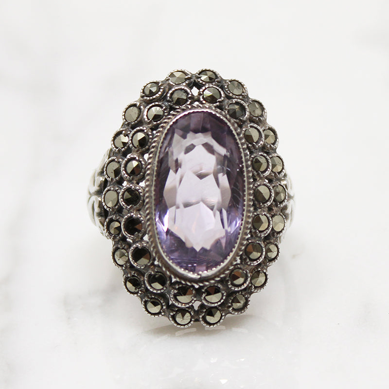 Dreamy Deco Amethyst Ring with Marcasites
