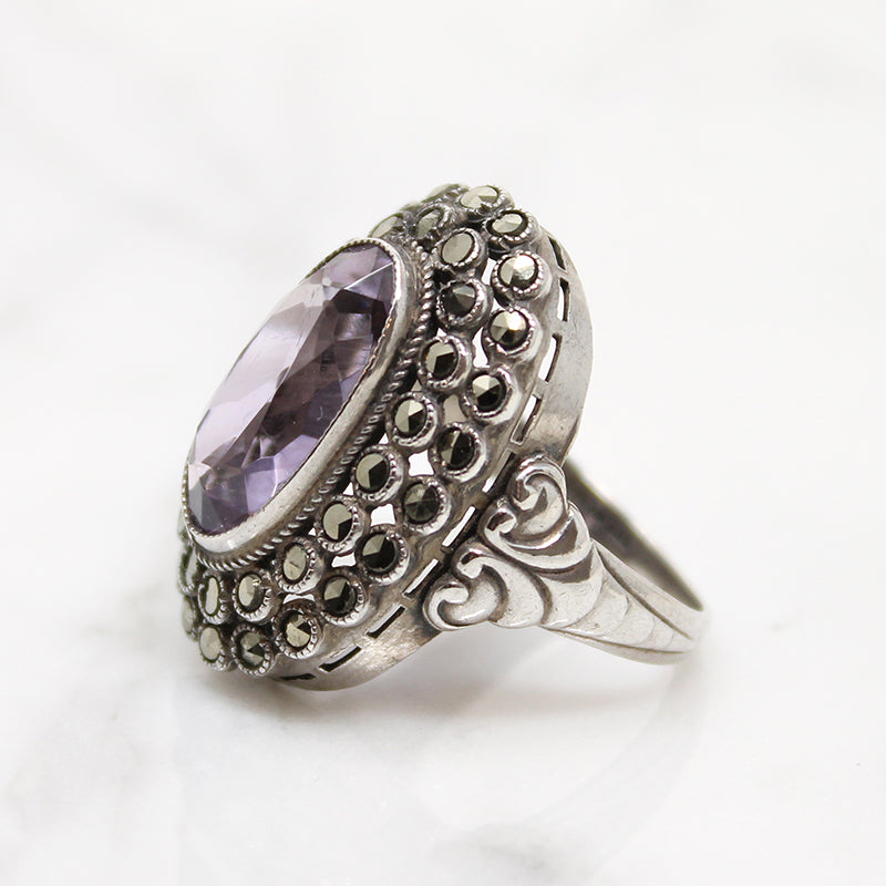 Dreamy Deco Amethyst Ring with Marcasites